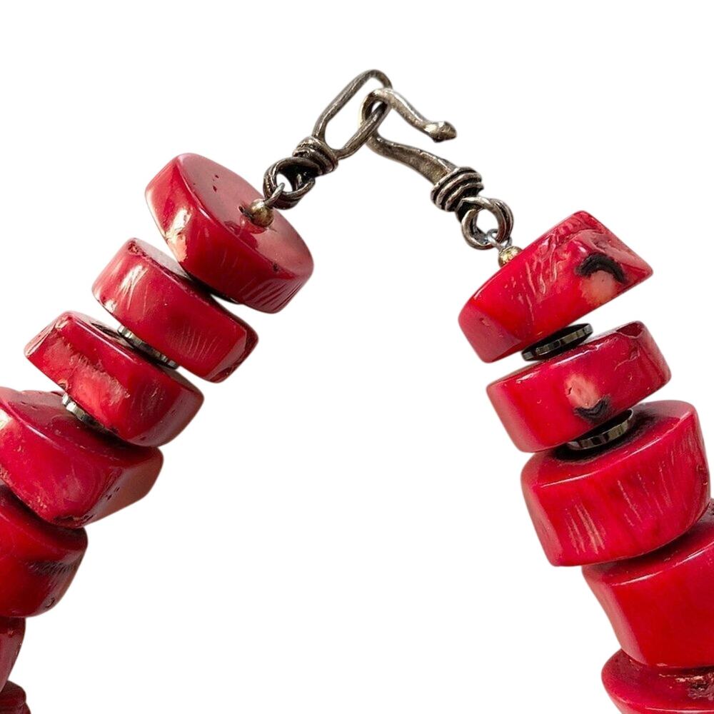 Chunky Red Coral Statement Necklace Sterling Silver Pendant 20” 10.3oz‎ - Picture 11 of 14